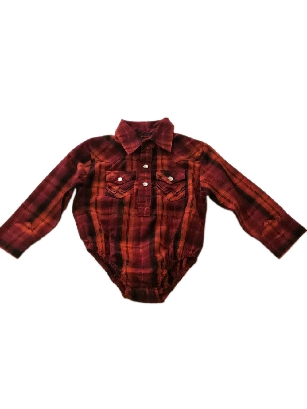 Wrangler Red and Orange Plaid One-Piece Bodysuit